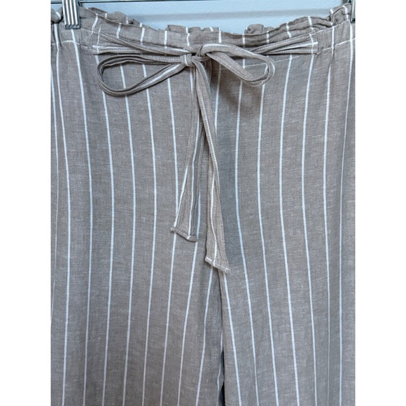 Beach Lunch Lounge Striped Linen & Cotton Paperbag Waist Pants Women XL NEW - Picture 3 of 11